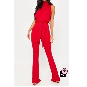 Red high neck jumpsuit